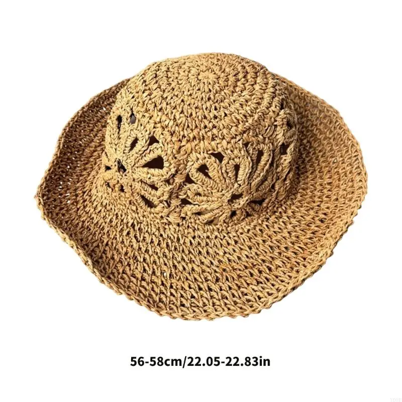 Stroh-Sonnenhut, breiter Rand, durchbrochener Sommerhut für den Urlaub, 56–58 strukturierter Strand-Accessoire-Look, bereit – Detail 6