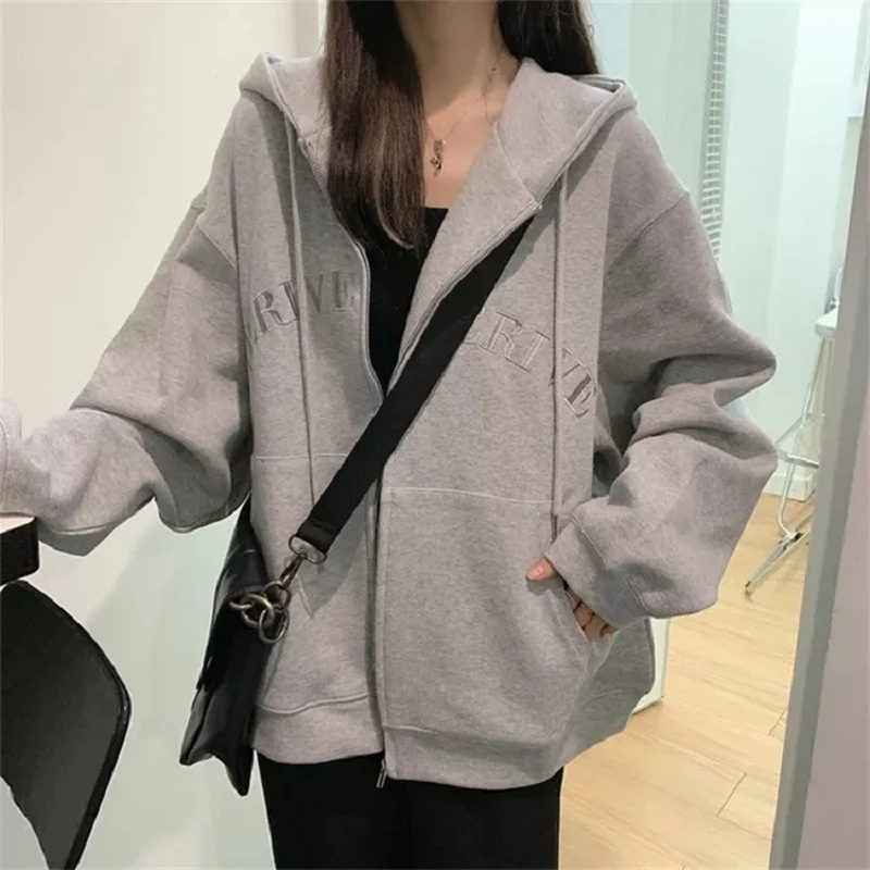 Cardigan Hoodie Woman Autumn 2023 New Korean Version Fashion Fallow All-Match Loose Long Sleeve Thin Y2k Zip Sweatshirt Tops