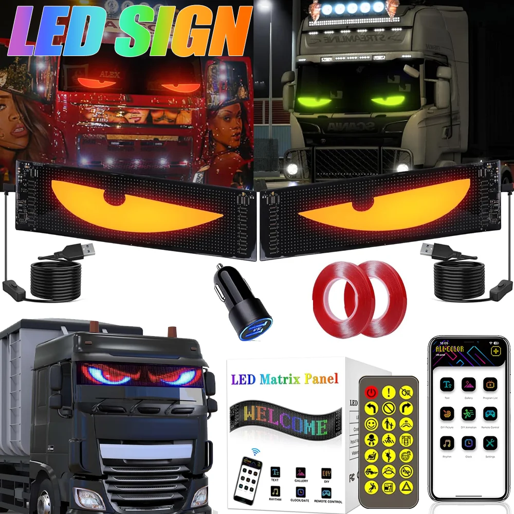 USB Dynamic Devil Eyes Light Car Windshield Dynamic RGB LED Matrix Panel Screen Light DIY for Car Truck Window Decor Lighting
