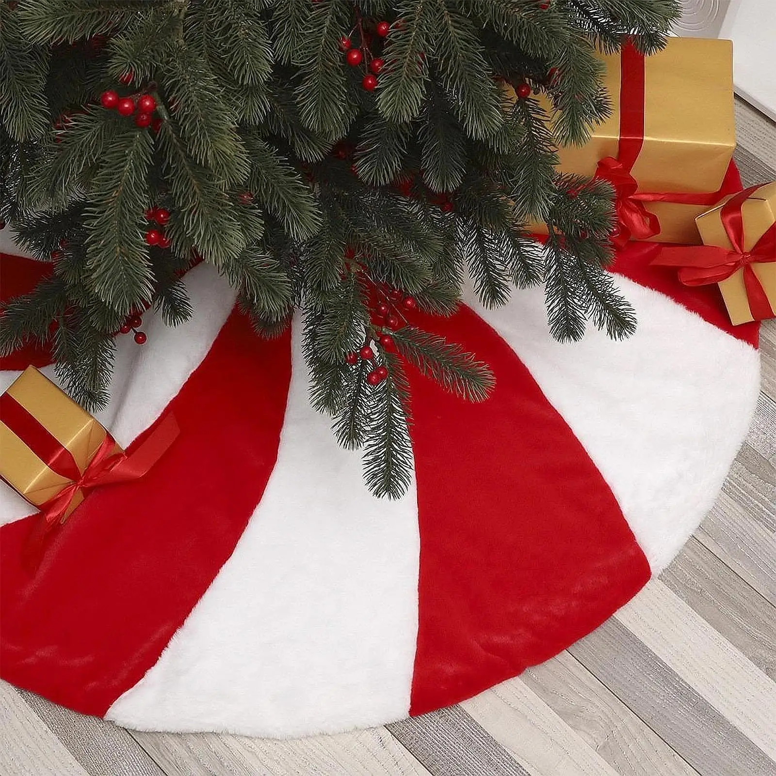 Christmas Tree Skirt 48 inch Xmas Tree Skirt Christmas Tree Apron Christmas Decoration Xmas Tree Mat for New Year Party Decor