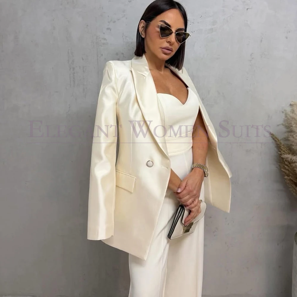 Evening Women's Suits Chic Lightweight Double Breasted Blazer Straight 2 Piece Jacket Pants Sets High Quality Office Full Set