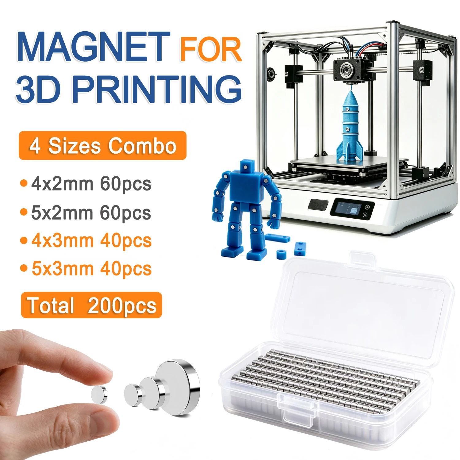 200 Pieces Magnets For 3D Printing,4x2 4x3 5x2 5x3 6x2mm Mini Strong Magnets For 3D Printing,Refrigerator,Office, DIY, Crafts