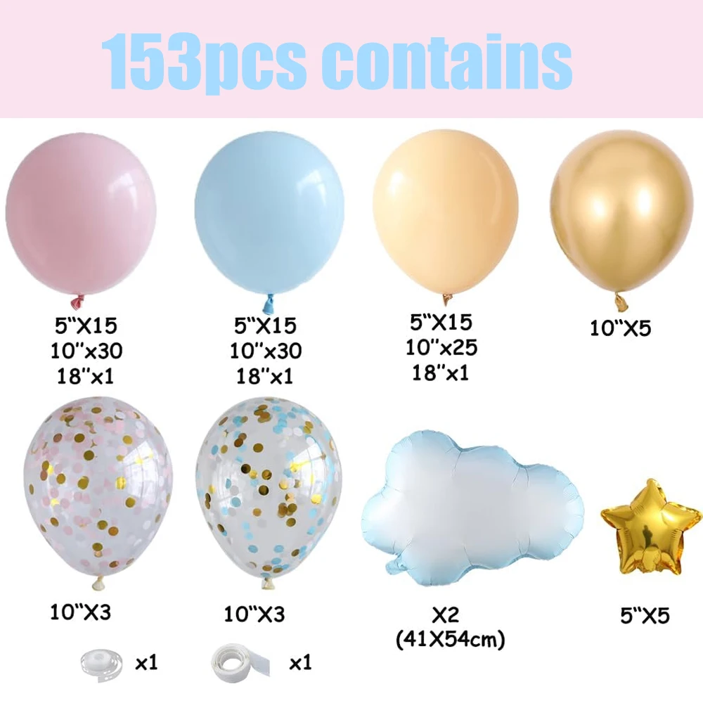 153pcs Pink Blue Gender Reveal Cloud Balloon Garland Arch Kit Confetti Balloons Boy Girls Birthday Party Baby Shower Decoration