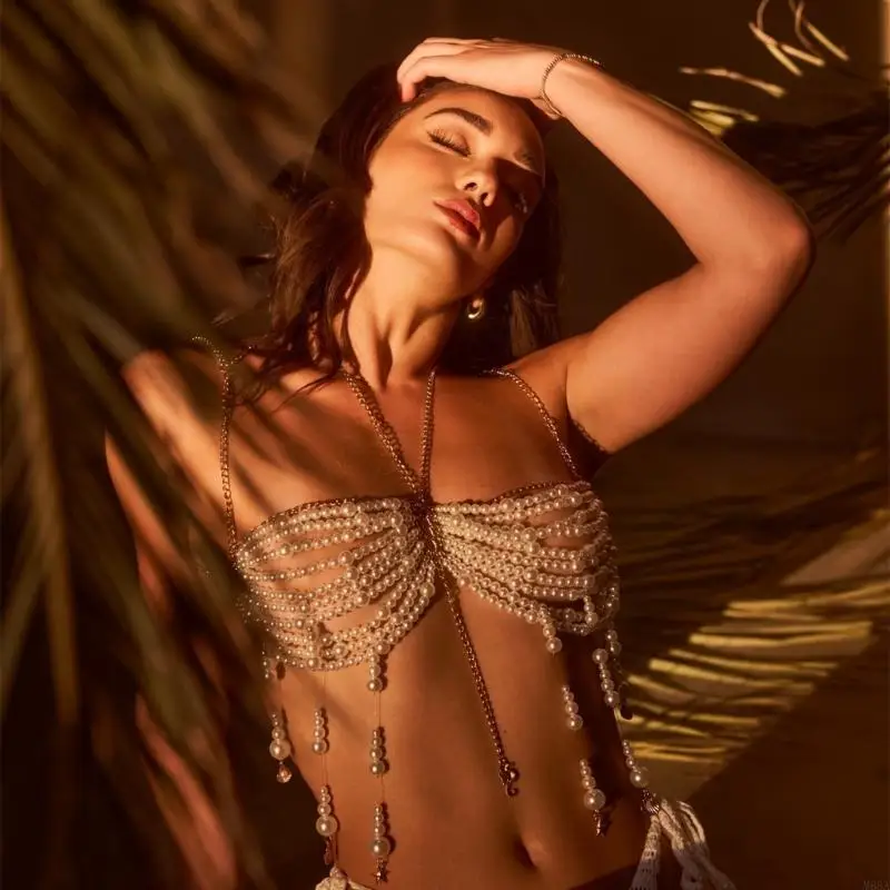 M68A لؤلؤة HALTER HALTER TOP BODY سلسلة BRALETTE لمهرجانات الموسيقى والحفلات