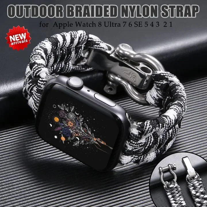 Survival Outdoor Braided Nylon strap For Apple Watch Ultra2 series 9 8 7 6 SE 5 4 3 49mm 41 45 40 44mm 42 sports Bracelet correa