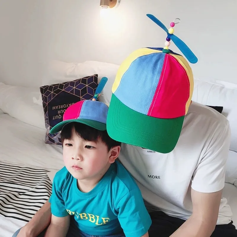 Summer Children's Hat Boys and Girls Baby Propeller Rotating Bamboo Dragonfly Hat Children Family Color Shade Baseball Cap