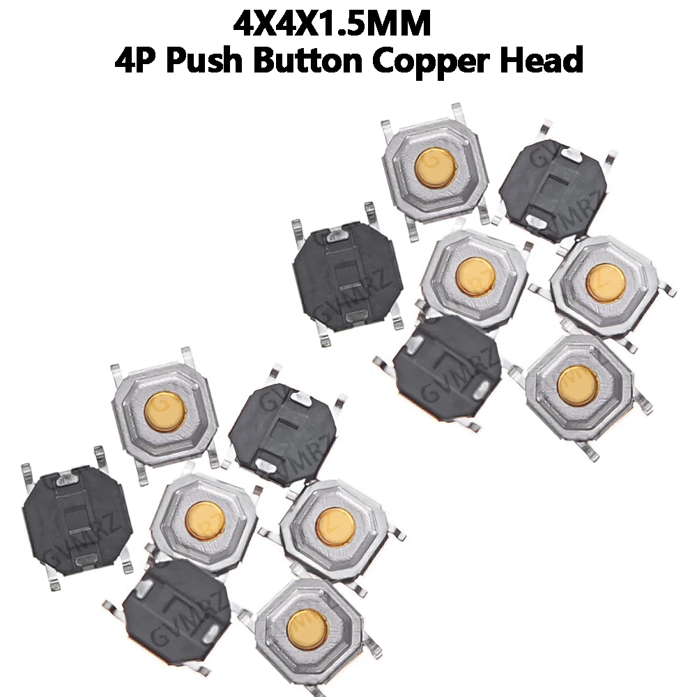 100PCS 4X4X1.5MM 4P Push Button Copper Head Keys Button 4*4*1.5mm SMD Tactile Tact Push Button Micro Switch 4x4x1.5