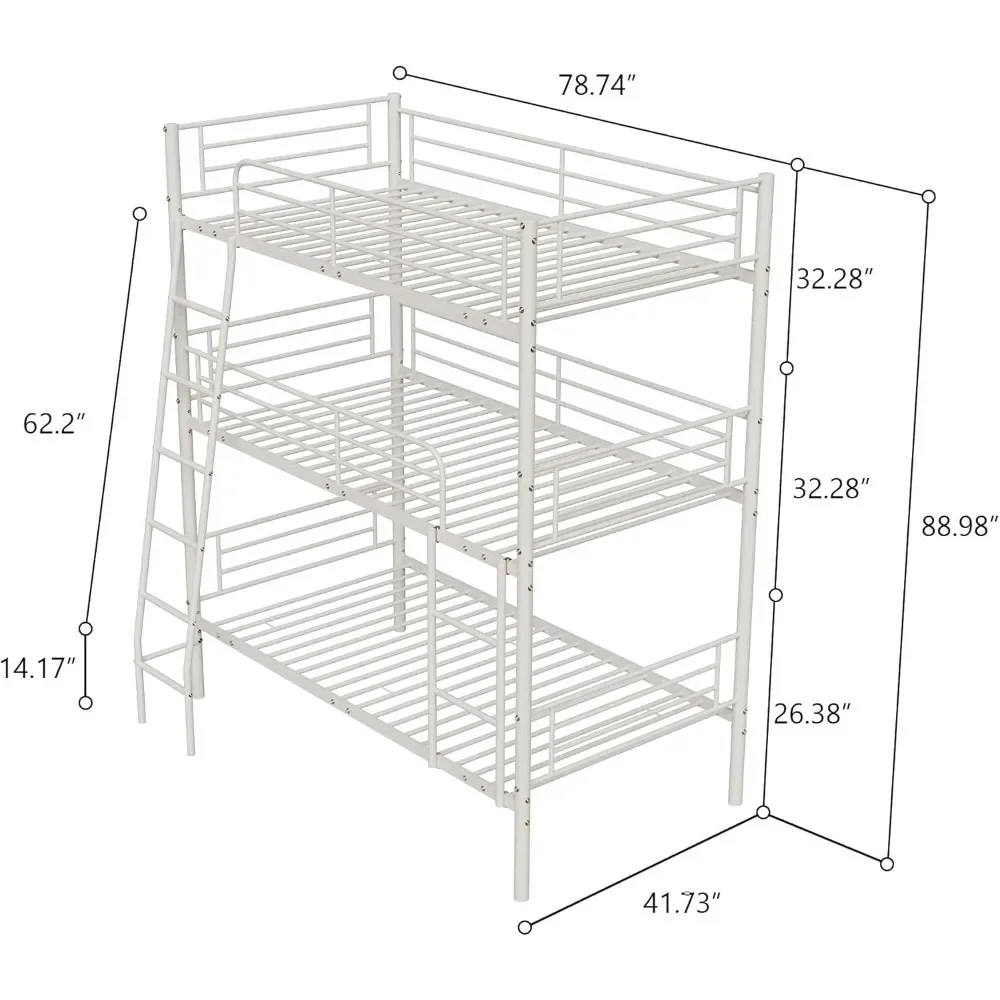 

Heavy Duty Metal Triple Bunk Bed Frame with Ladder, Detachable BunkBeds, Can be Divided into 3 Beds, Twin Size Triple Bunk Beds