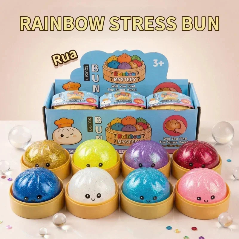 Glitter Squishy Steamed Bun Toy Cute Dumpling Stress Relief Ball Slow Rebound Squeeze Fidget Toy Gift