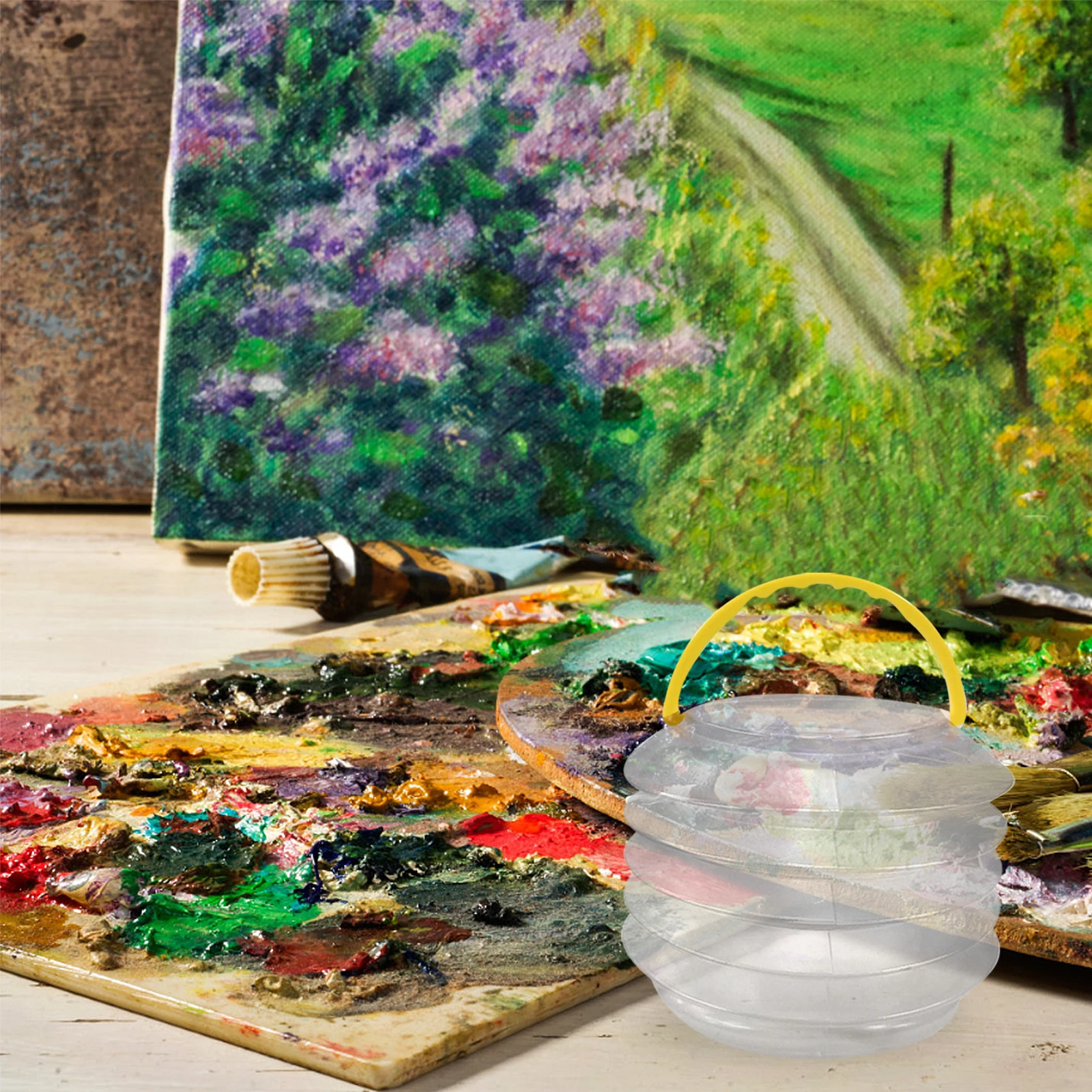 

4Pcs Foldable Paint Brush Washer Bucket Space Saving Transparent Cleaning Container for Outdoor Painting Watercolor Tools