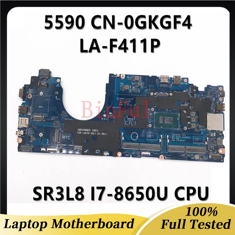 

CN-0GKGF4 0GKGF4 GKGF4 CN-0T30H8 0T30H8 For DELL 5590 Laptop Motherboard DDM80 LA-F411P With SR3L8 I7-8650U CPU 100% Full Tested