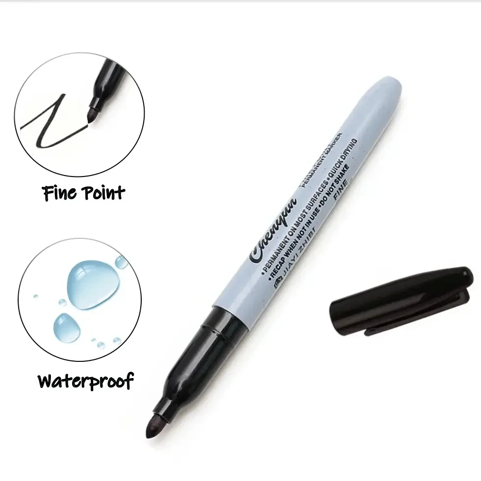 6 rotuladores permanentes de punta fina negros, tinta de secado rápido resistente al agua para oficina, escuela, manualidades, suministros artísticos