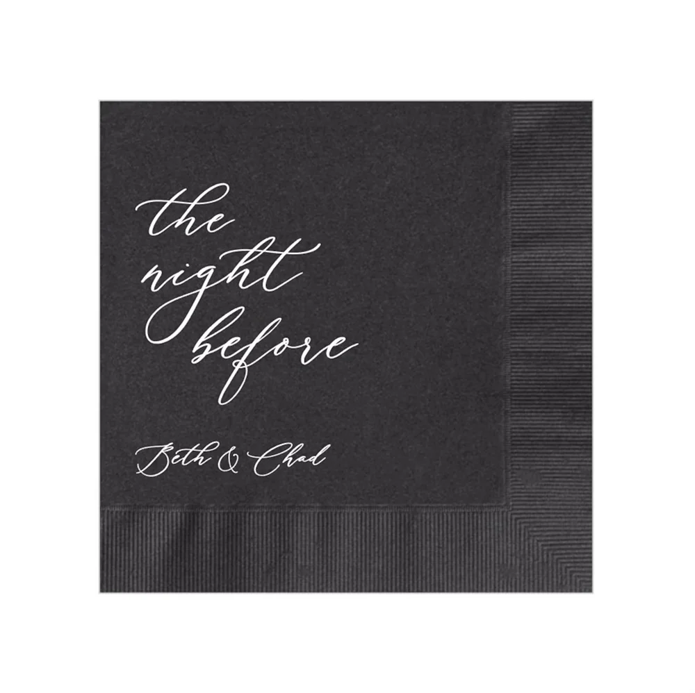 Personalized Rehearsal Napkins Custom Printed The Night Before Beverage Cocktail Luncheon Dinner Guest Towel Napkins Imprinted