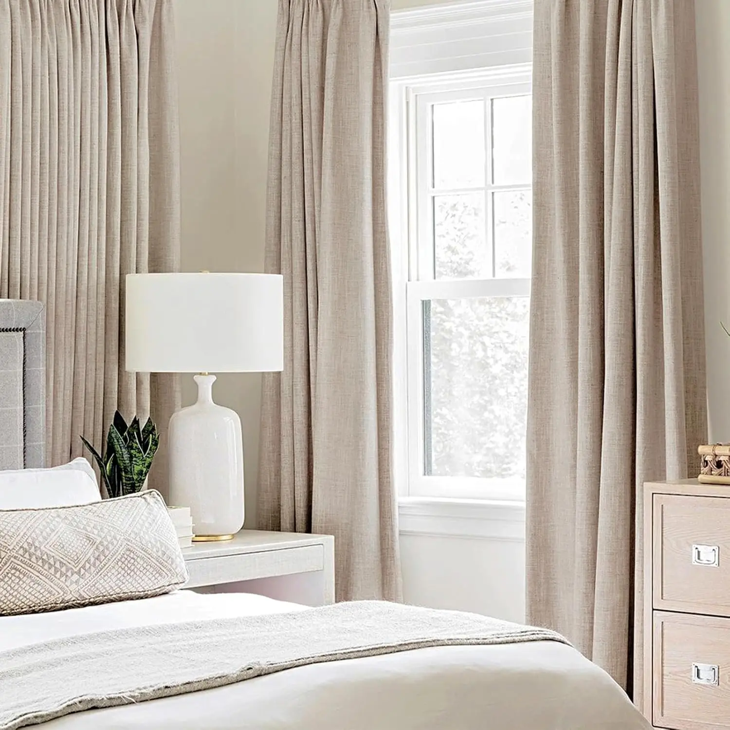Blackout Curtains for Bedroom, Thermal Insulated Natural Beige Linen Texture Grommet Drapes, 52x84 Inch 2 Panels view 2