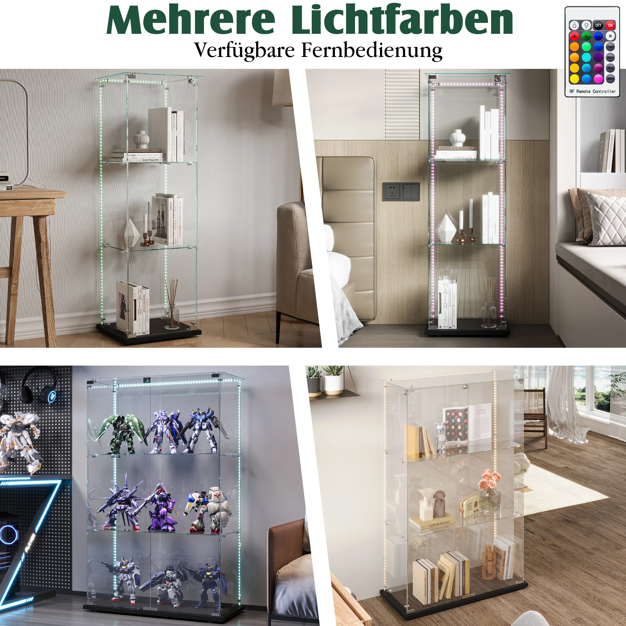 حافظة عرض زجاجية من Lazyspace مكونة من 3 طبقات، حافظة عرض عمودية بباب واحد، حافظة عرض خشبية للمقتنيات، 123.3x39.8x35 سم #6