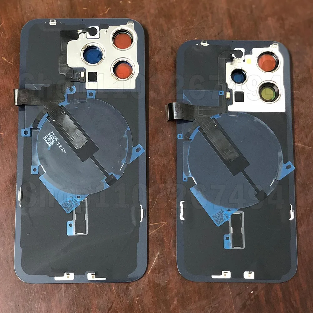 Back Battery Glass Cover with Flex Cable For 15 14Plus Rear Case Door Housing with Metal Plate Magnetic Wireless NFC Ring