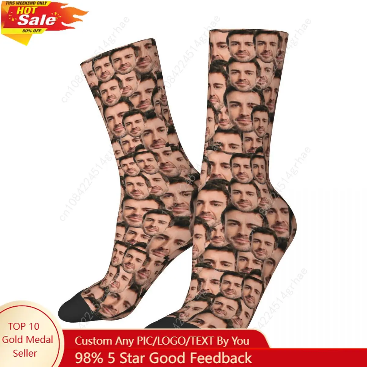 

Зимние теплые красочные мужские и женские носки Fernando Alonso с забавной головой, дышащие баскетбольные носки