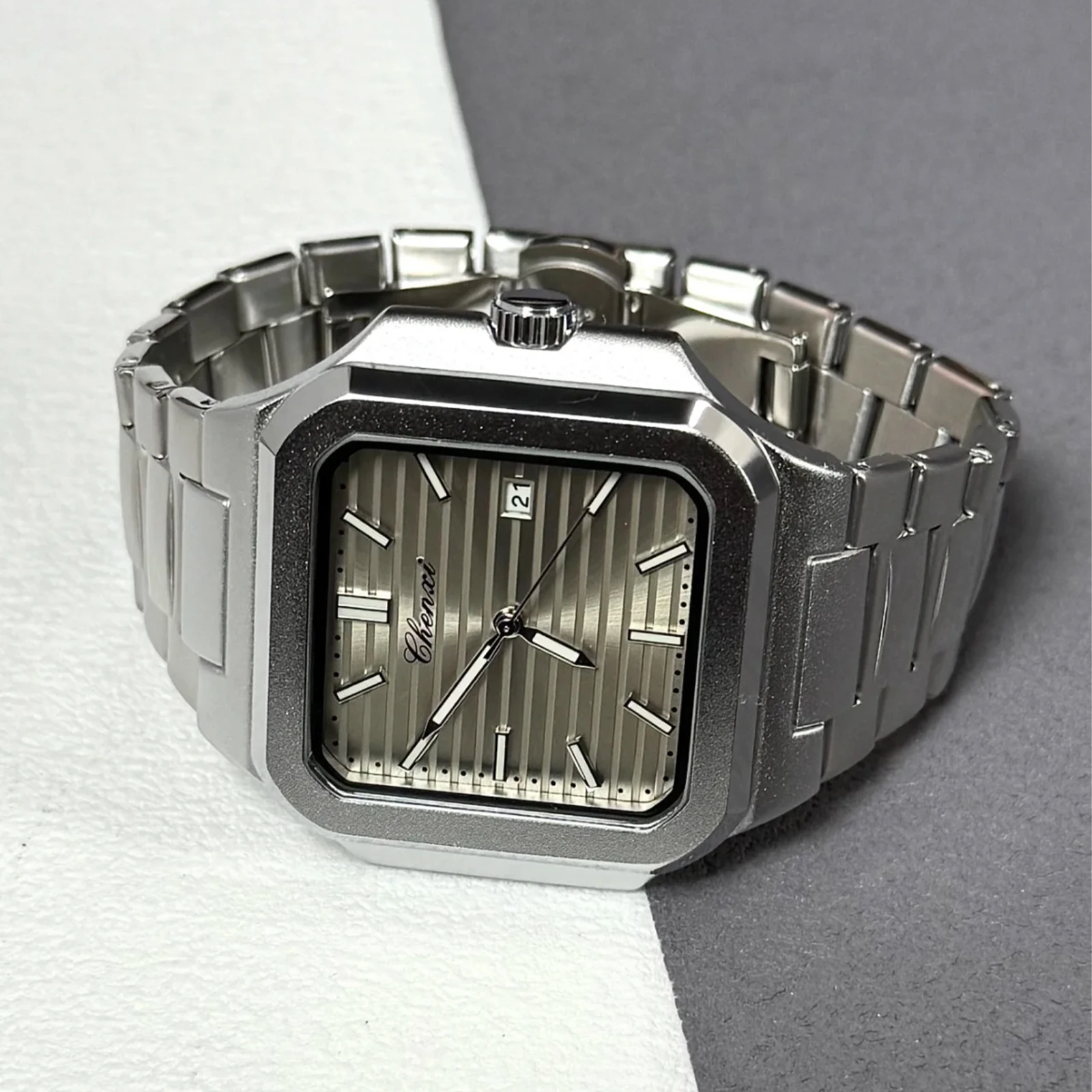 NUEVO 2025 CHENXI Relojes de marca de lujo de negocios informales para hombre Reloj de acero inoxidable con calendario luminoso de cuarzo con esfera cuadrada grande