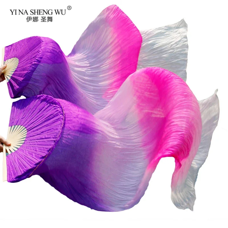 100% Jedwab Prawdziwy Dzieci Dorośli 1 Sztuka Prawy/Paar Wachlarze do Tańca Brzucha Ręcznie Robione Kolorowe Jedwabne Wachlarze do Tańca Brzucha Długie Składane Welony