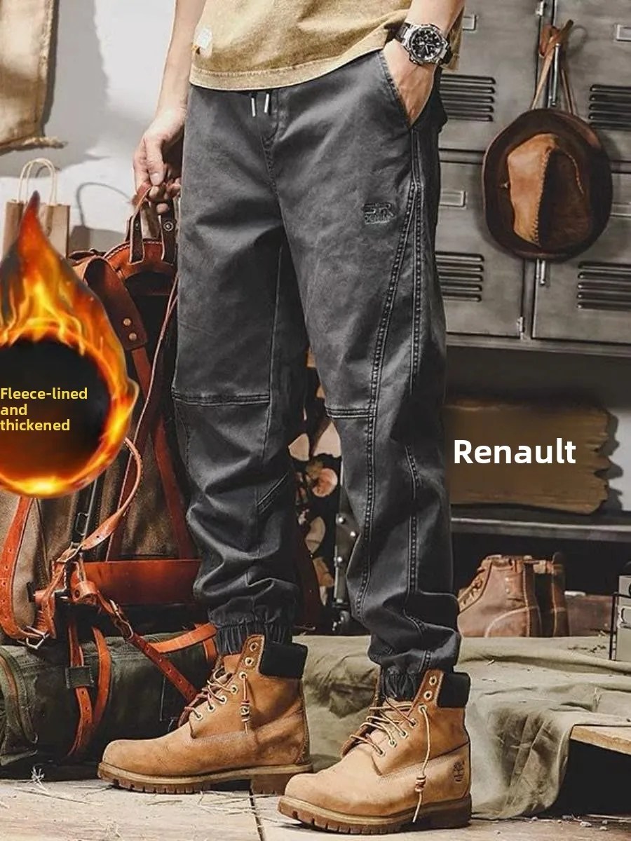 

Мужские брюки American Sle Workwear, осенне-зимние, на флисовой подкладке, свободные, прямые, повседневные, длинные