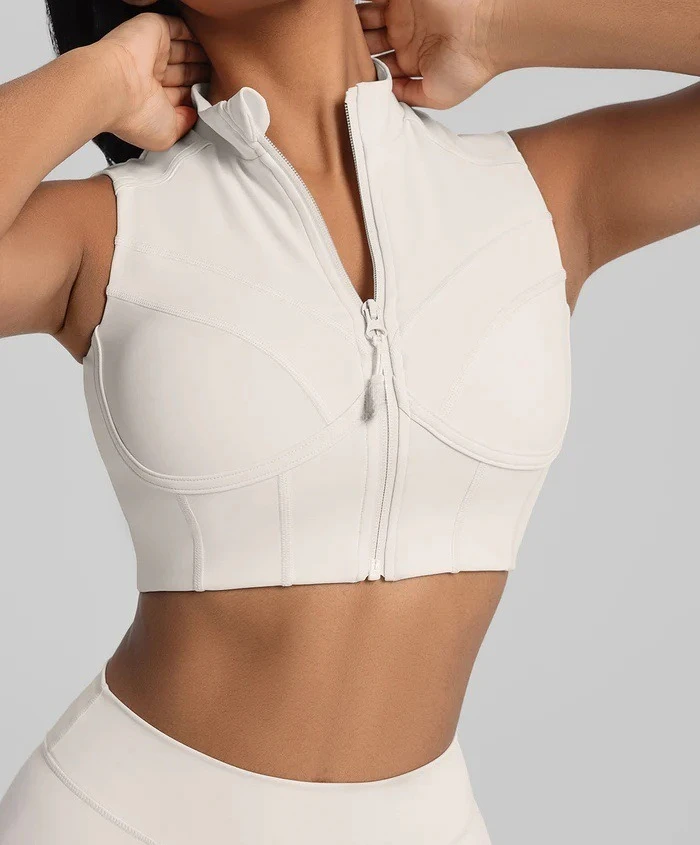 Ropa interior deportiva con cremallera, almohadilla extraíble para el pecho, chaleco transpirable en forma de I, Fitness, correr, sujetador de Yoga exterior, mallas de gimnasio