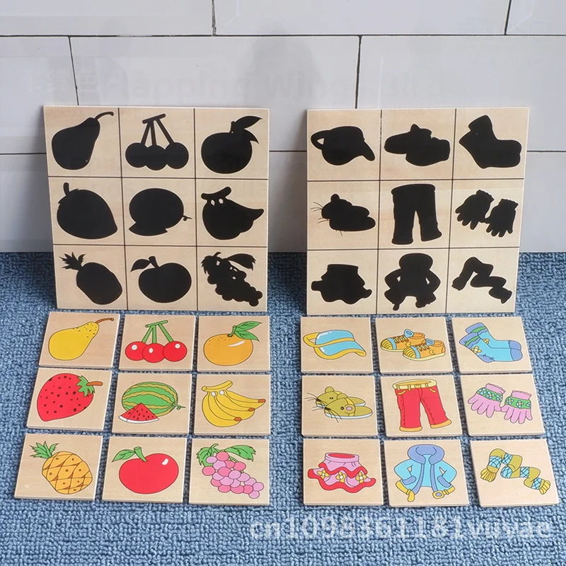 Montessori-Schatten-Findspiel aus Holz für Kinder – farb- und formlich passendes Lernspielzeug mit Kartenbild und Schatten