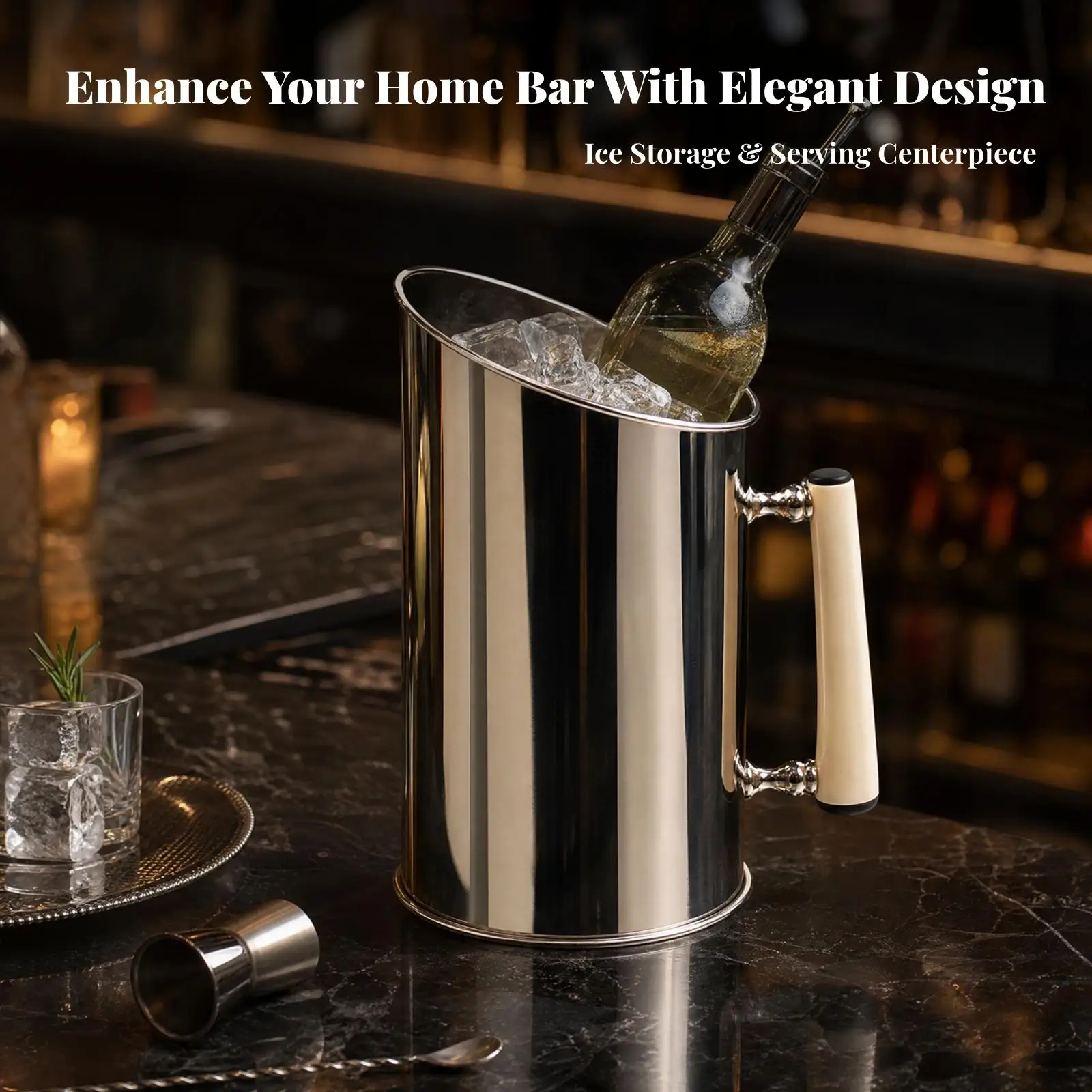 Reflective Stainless Steel Wine Cooler Bucket with Bone Handles for Champagne White Wine Beverage Chilling Home Bar Entertaining
