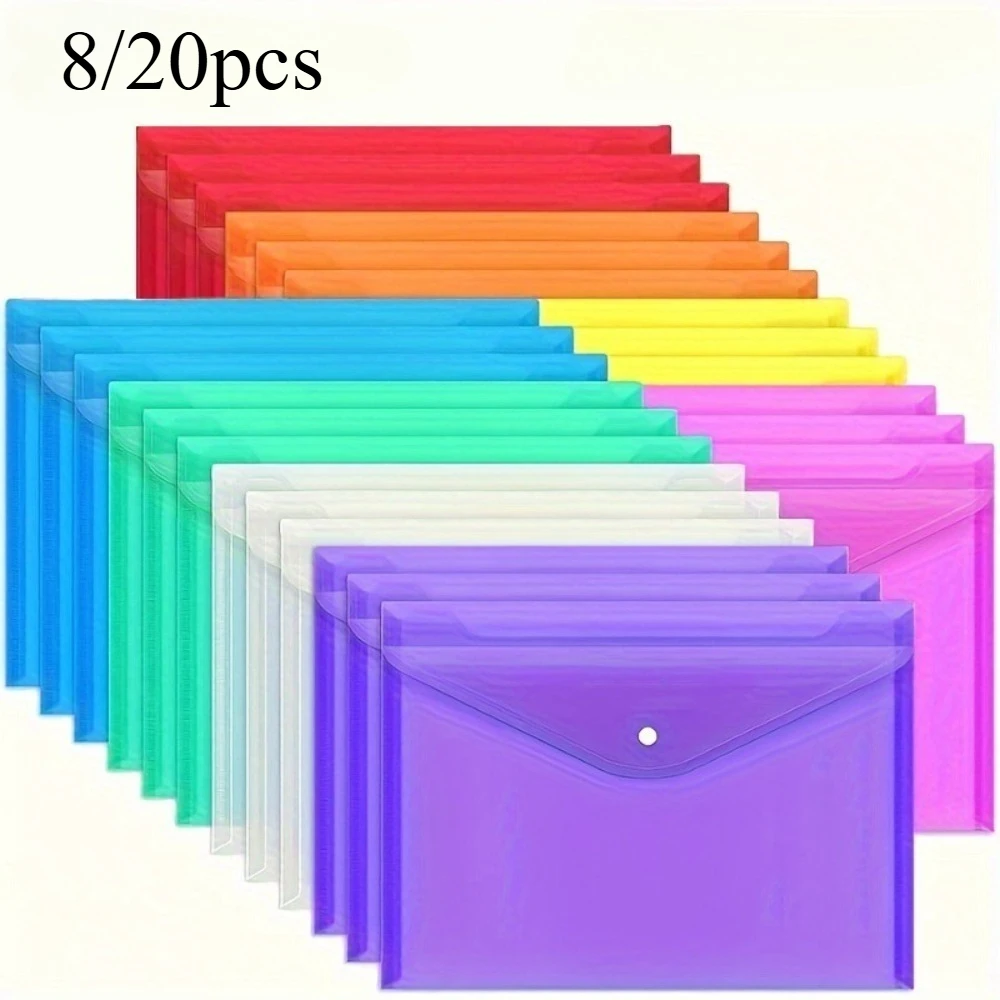 

8/20-piece folder with snap fastener, in random colors, A4 sized paper - suitable for schools, homes and offices