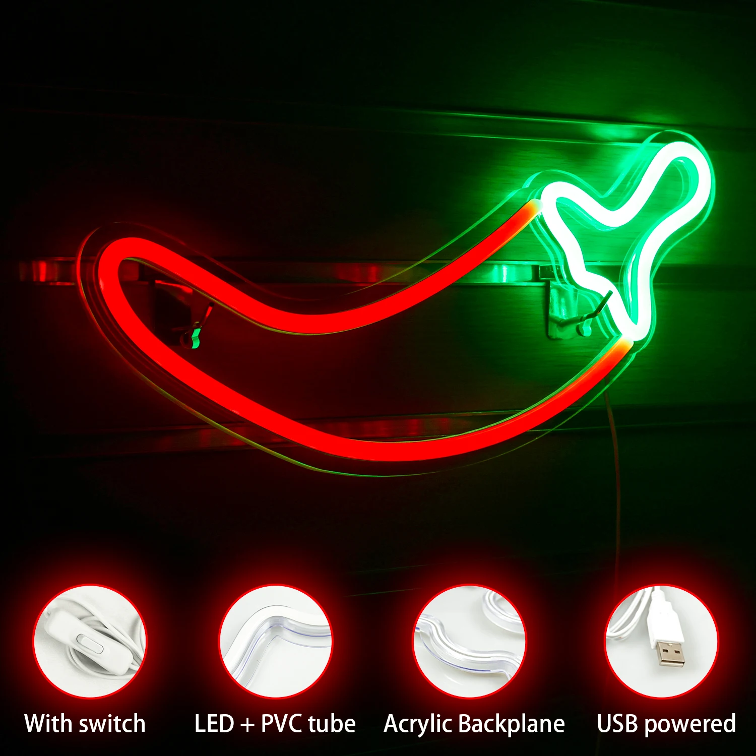 Wanxing Neon Sign Light Chili USB Powered Acrylic LED Bar Party Office Children Room Bedroom Wall Decor Beautiful Shop Club Gift