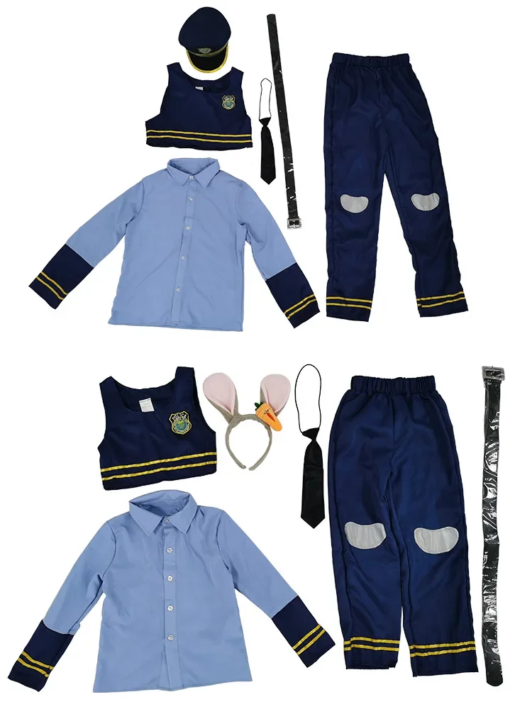 

Cosplay Judy Hopps Rabbit Police Officer Kids Costume Girls Boy Police Uniform Top Pants Vest Party Halloween Zootopia Costumes