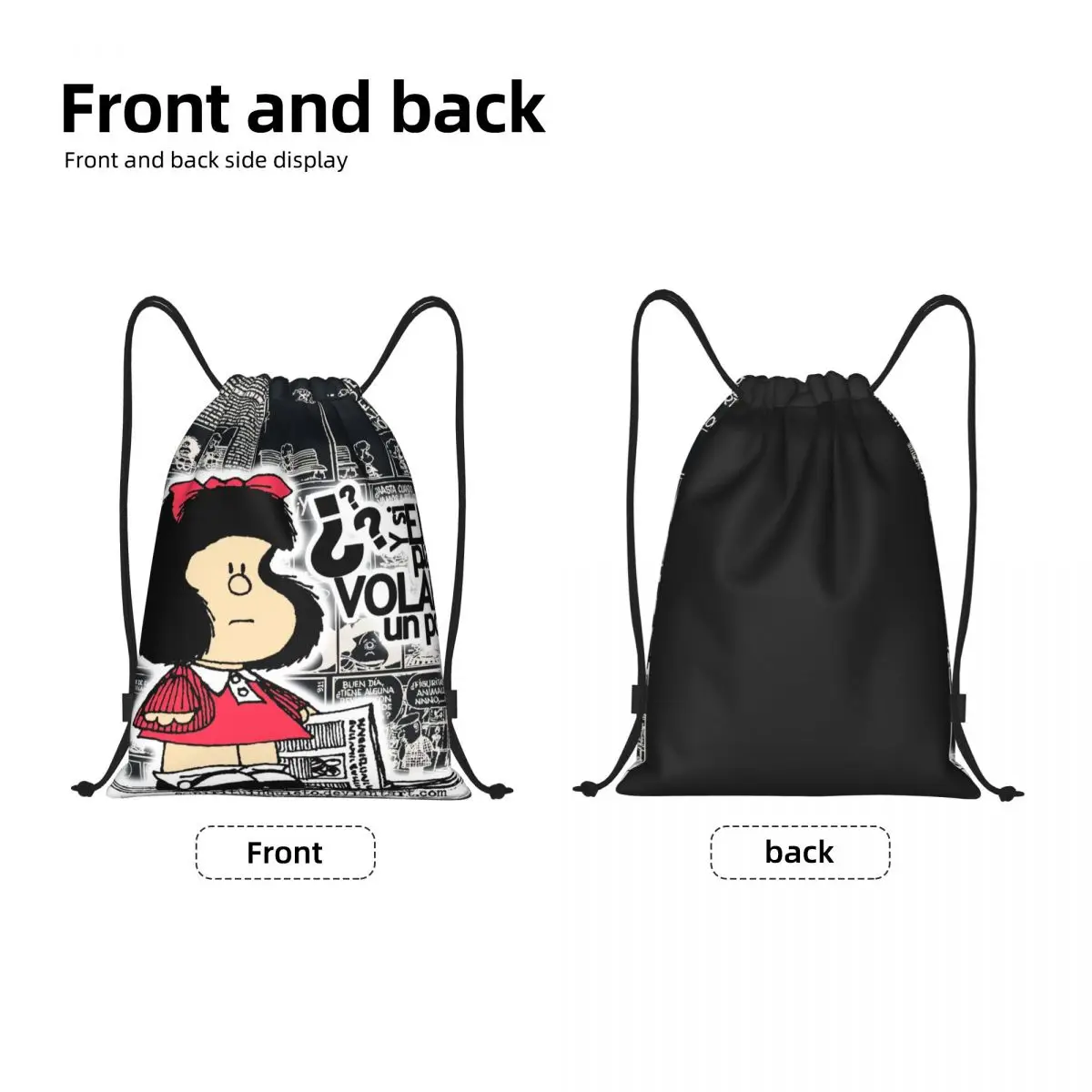 Mafalda Kawaii Cartoon Drawstring Backpack Women Men Sport Gym Sackpack Portable Anime Comics Shopping Bag Sack