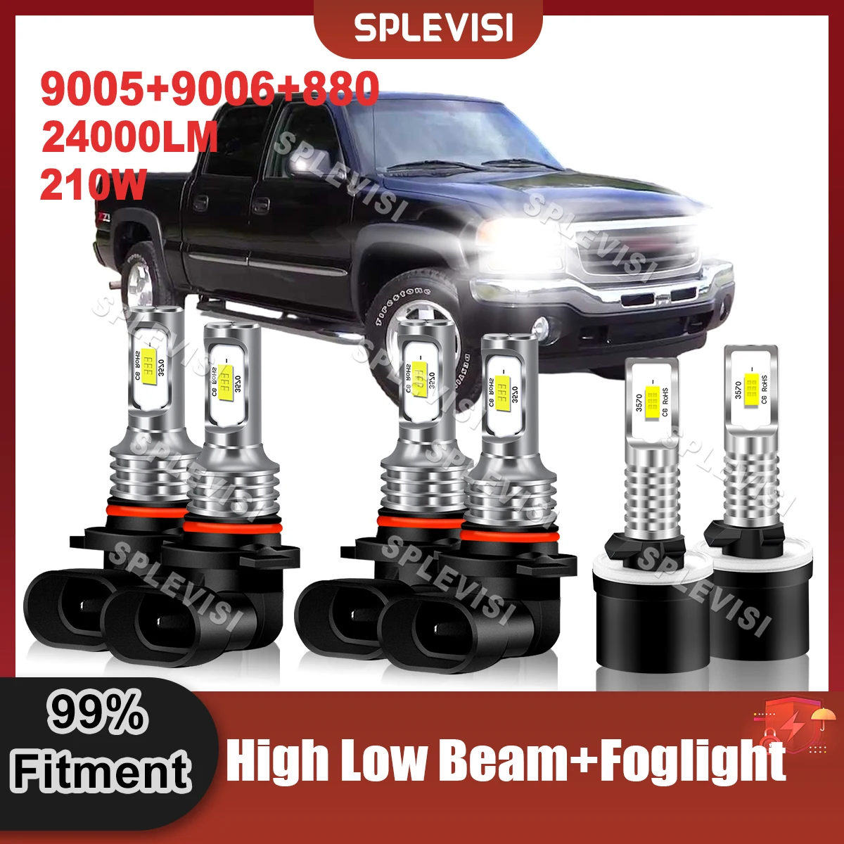 

LED Headlight High Beam 9005 Low Beam 9006 Foglamp 880 Combo For GMC Jimmy 1996 1997 1998 1999 2000 2001 2002 2003 2004 2005