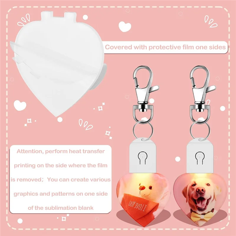 

AB39-10 Pieces Sublimation Blanks Lighted Heart Shape Transfer Keychain Acrylic Heat Sublimation Blanks