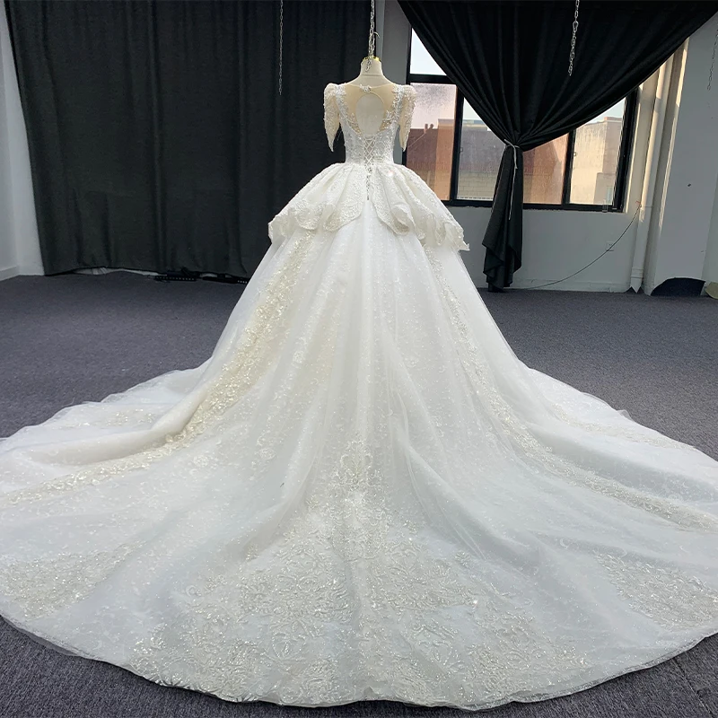 Customized Women's Long Dress For Wedding Organza Ball Gown Square Collar Wedding Dresses For Women Beading MN198 Robe De Mariée