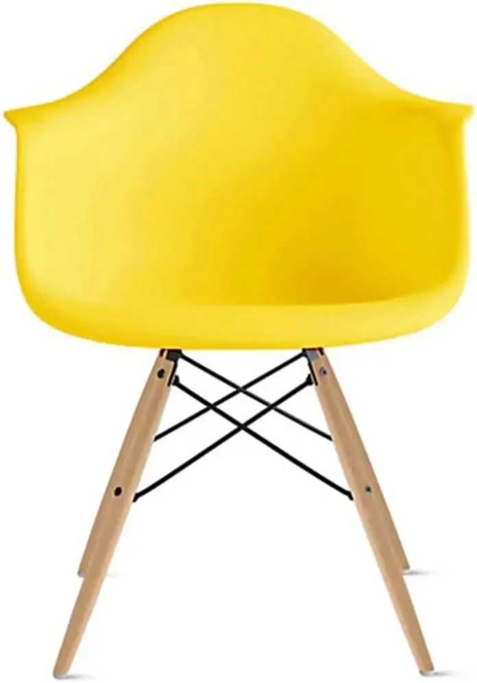 Mid Century Modern Bucket Dining Arm Chair with Natural Wood Legs, Yellow