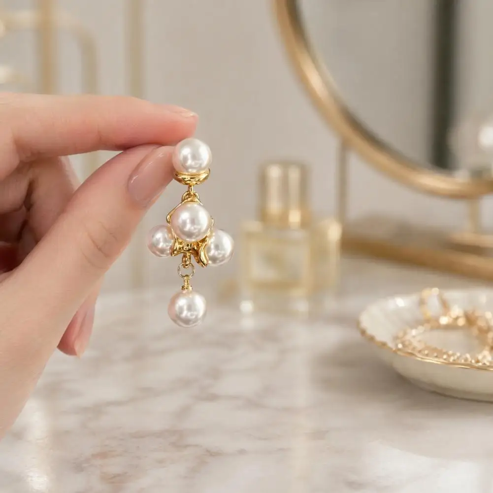 Elegant Earrings Lightweight Earrings Gold Plated Faux Pearl Earrings Grape Cluster Dangle Jewelry Bridal Wedding Prom for Women