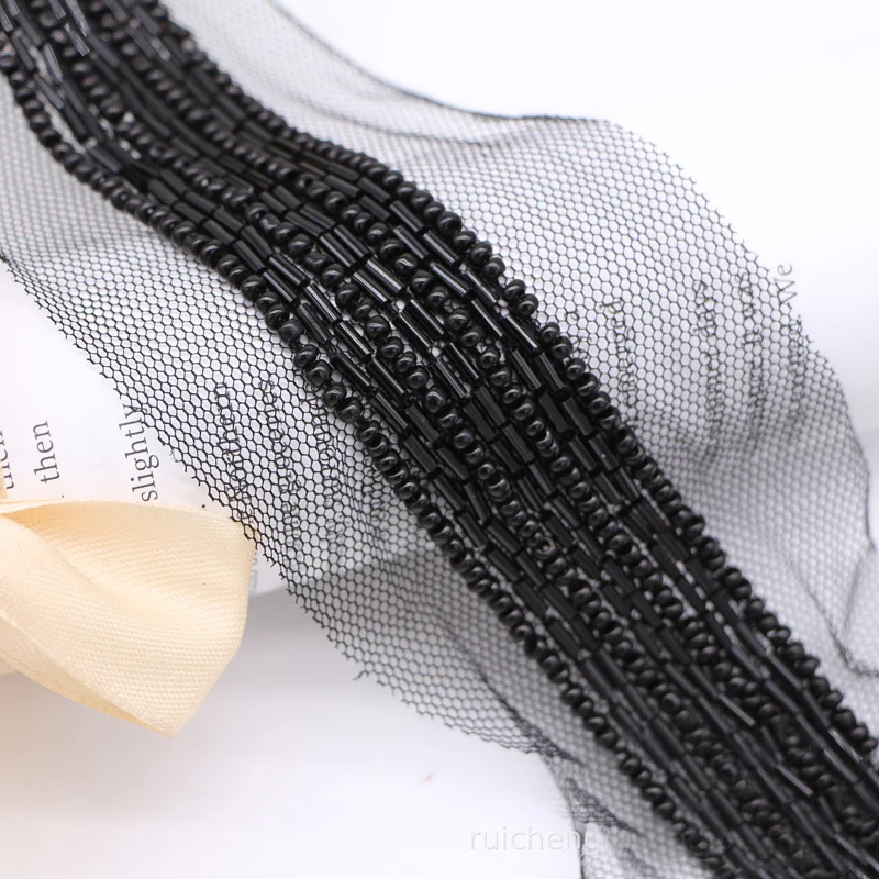 2Yards White Black Pearl Mesh Lace Tape 25mm Beaded Lace Trim Ribbon For Sewing Clothing Wedding Dress Materials