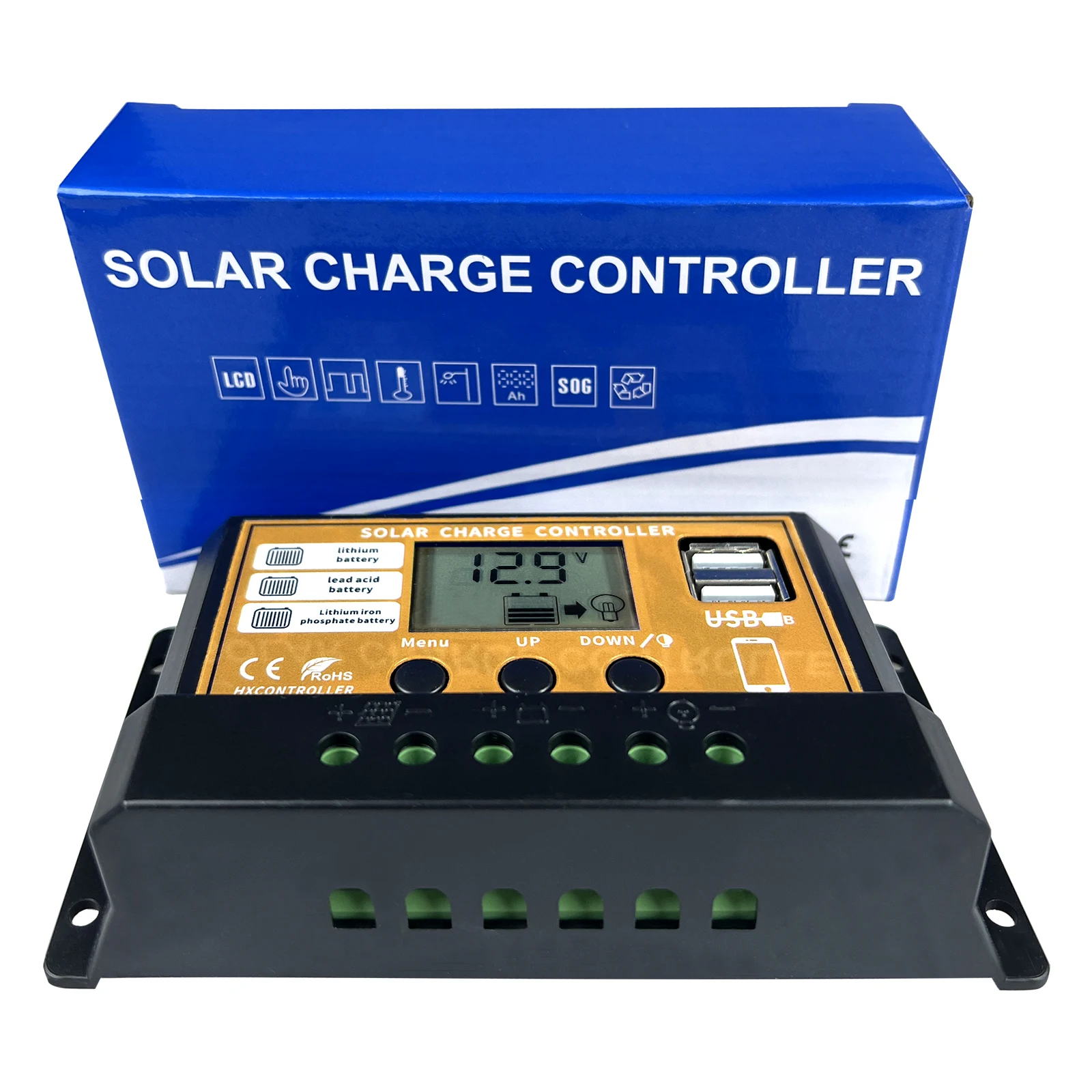 PWM 10A 20A 30A  Solar Charge Controller 12V 24V Solar Panel PV Charging Regulator LCD Screen For Lifepo4 Lithium GEL Battery