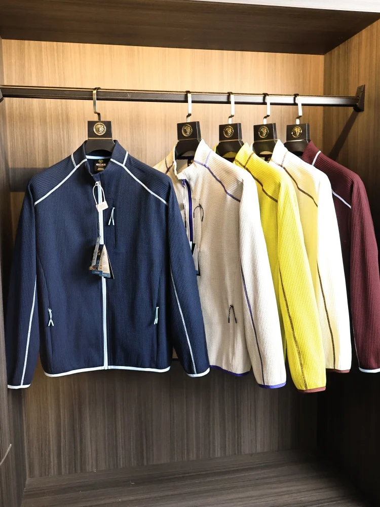 High-End Texture Waffle! Spring Summer Men's Thin Skin-Friendly Elastic Moisture-Wicking Breathable Stand Collar Jacket