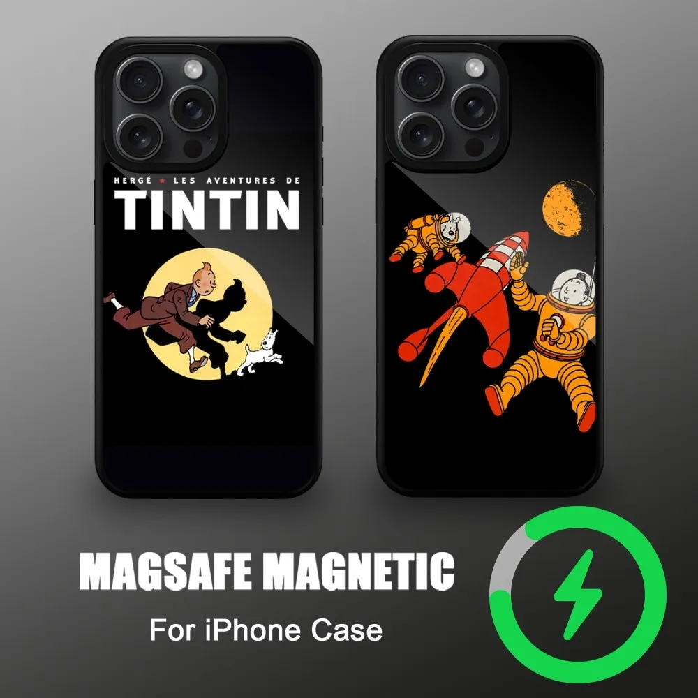 Comic Adventure T-Tintins Phone Case For iPhone Magsafe Magnetic Wireless 11 12 13 14 15 Pro Max Plus Charging Cover