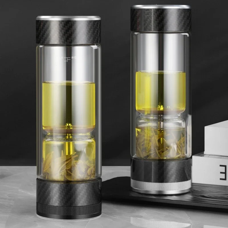 Rotating Tea Water Separation Tea Cup Double-layer Insulation Hot Water Glass Office Portable Tea Cup