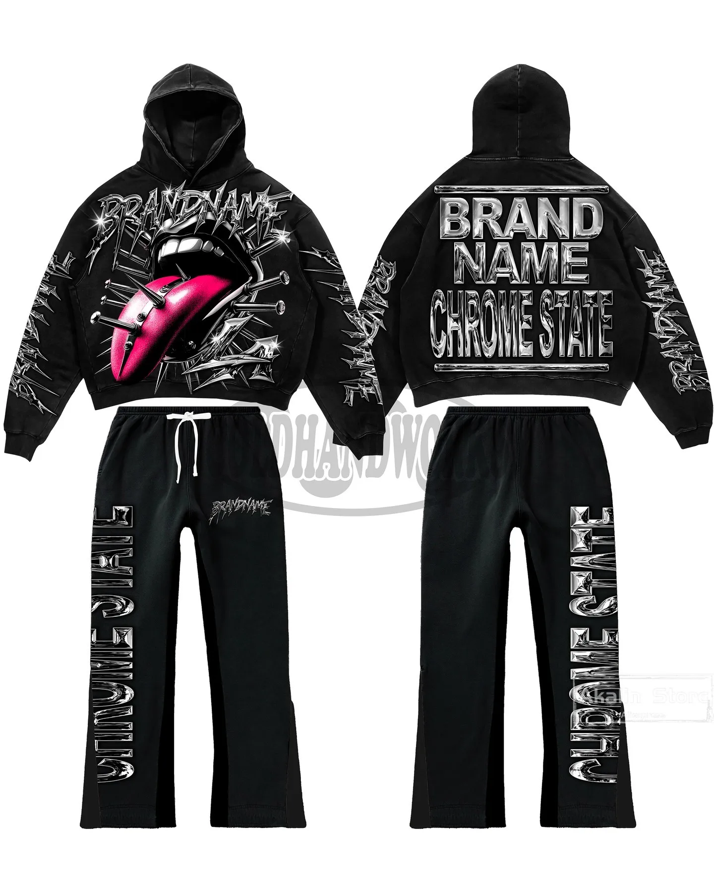 Hip Hop Autumn Winter Set Punk Print Hoodies Women Harajuku Y2k Tops Tracksuit Men Pants Streetwear Couples Gothic Men Clothes