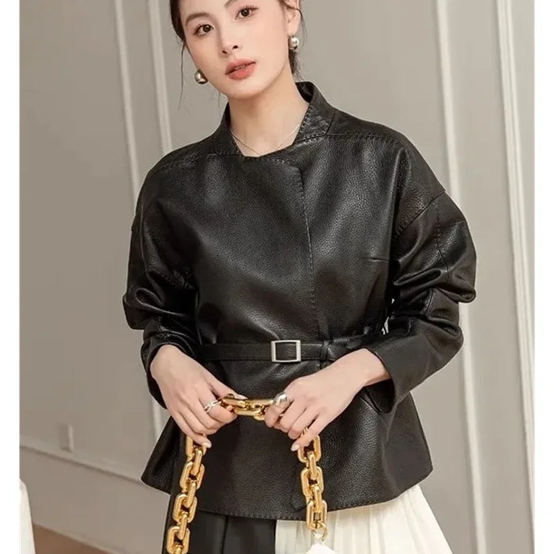 2025 หญิง PU หนังผู้หญิงเกาหลีสั้นเสื้อหนัง Faux ฤดูใบไม้ร่วงผู้หญิงแฟชั่นแขนยาวหนัง Outwear