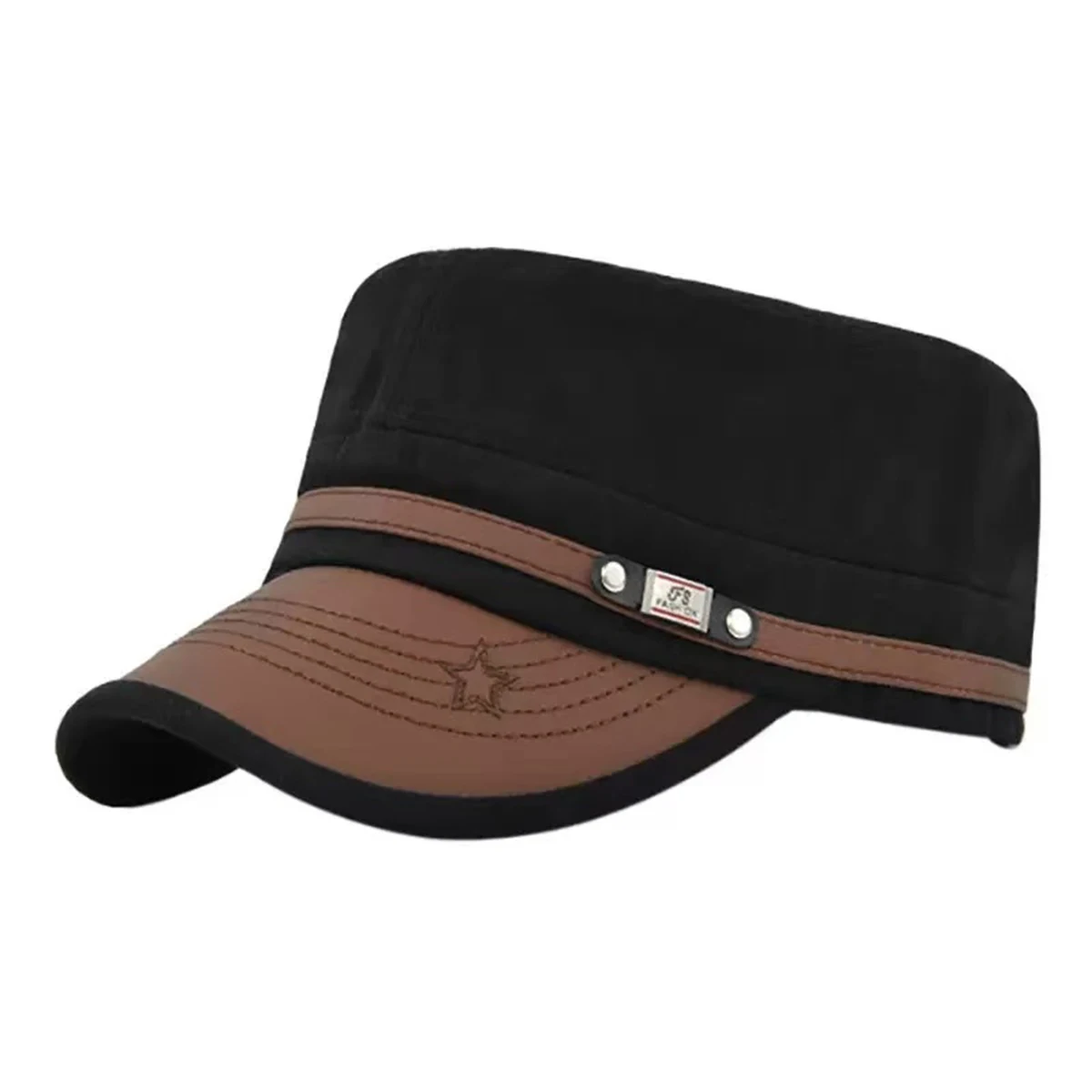 Unisex FS Pentagramm-Stickerei Militärmütze Frühling Herbst Outdoor Verstellbare Freizeithüte Herren Flat-Top-Kappen – Detail 2