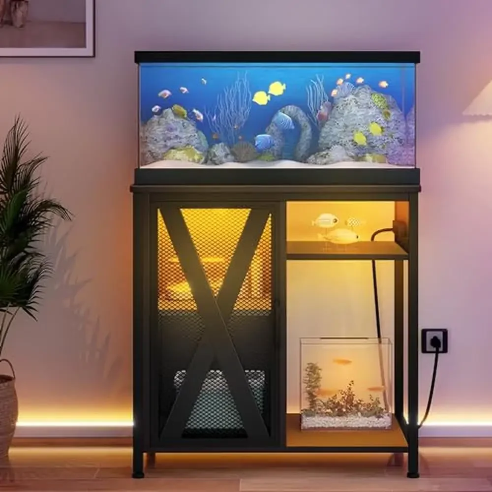 

Aquarium Stand with Power Outlets LED Light Cabinet 20-29 Gallon Fish Tank Accessories Storage Metal Stand Suitable RGB Lighting