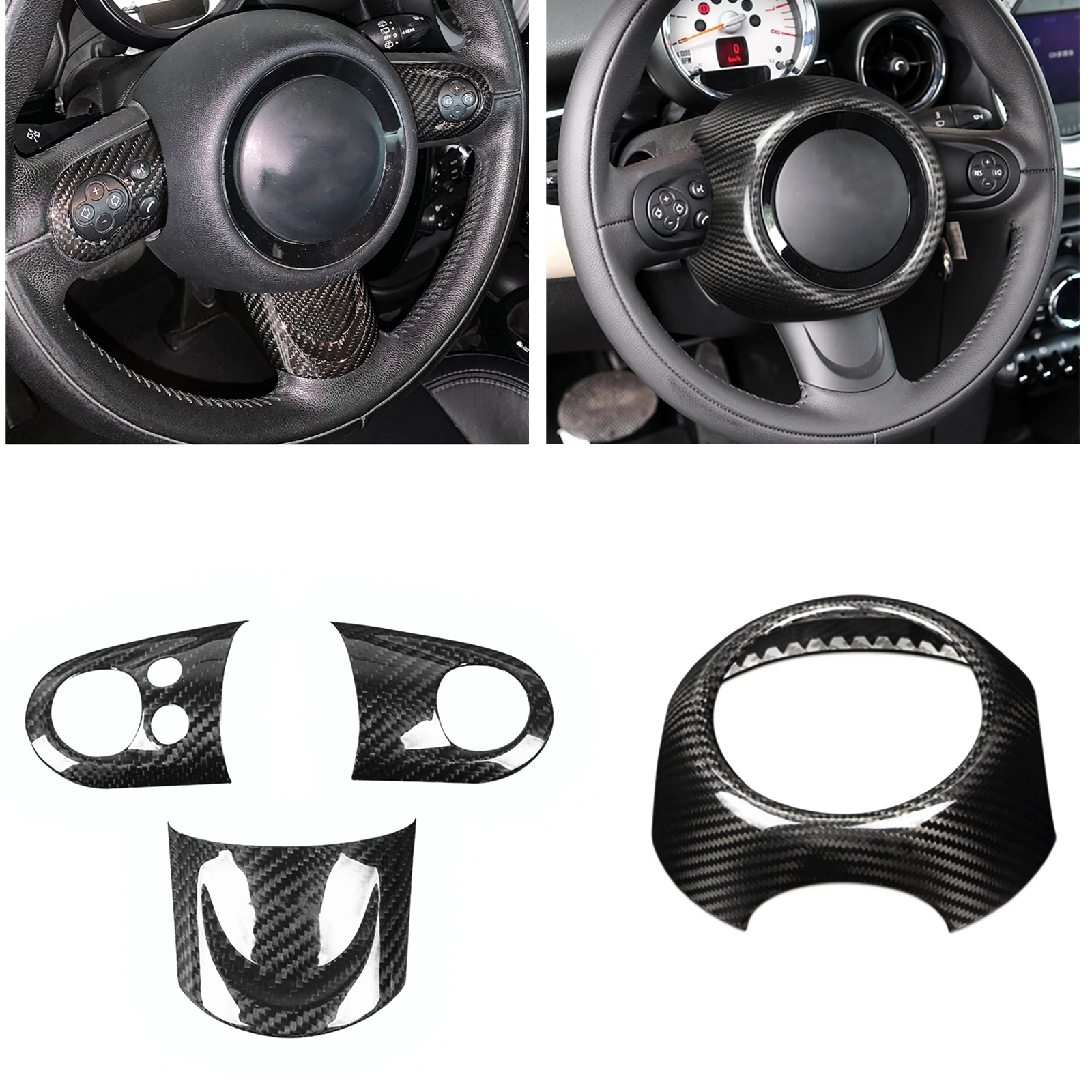 

Steering Wheel Panel Cover+Center Frame Shell Bezel Trim Real Carbon Fiber For Mini Cooper R Series R55 R56 R57 R58 R59 R60 R61