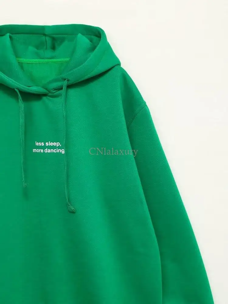 CNlalaxury Autumn Winter Woman Casual Hoodie Green Print Sudaderas Long Sleeves Sweatshirt Fashion Pullover Top Female Outfit