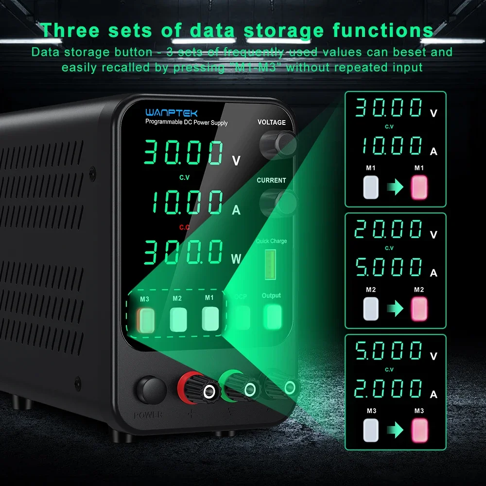 Wanptek Labor-Netzteil Einstellbar 30V 10A 300W 60V 5A 300W 120V 3A 360W mit 3 Datenspeicher-Sets OCP DC-Netzteil – Detail 1