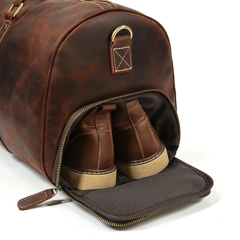 Hot Selling Leather Travel Bag Vintage Leather Travel Duffle Bag With Shoe Pocket Weekend Bag Men Male travel bag luggage bag