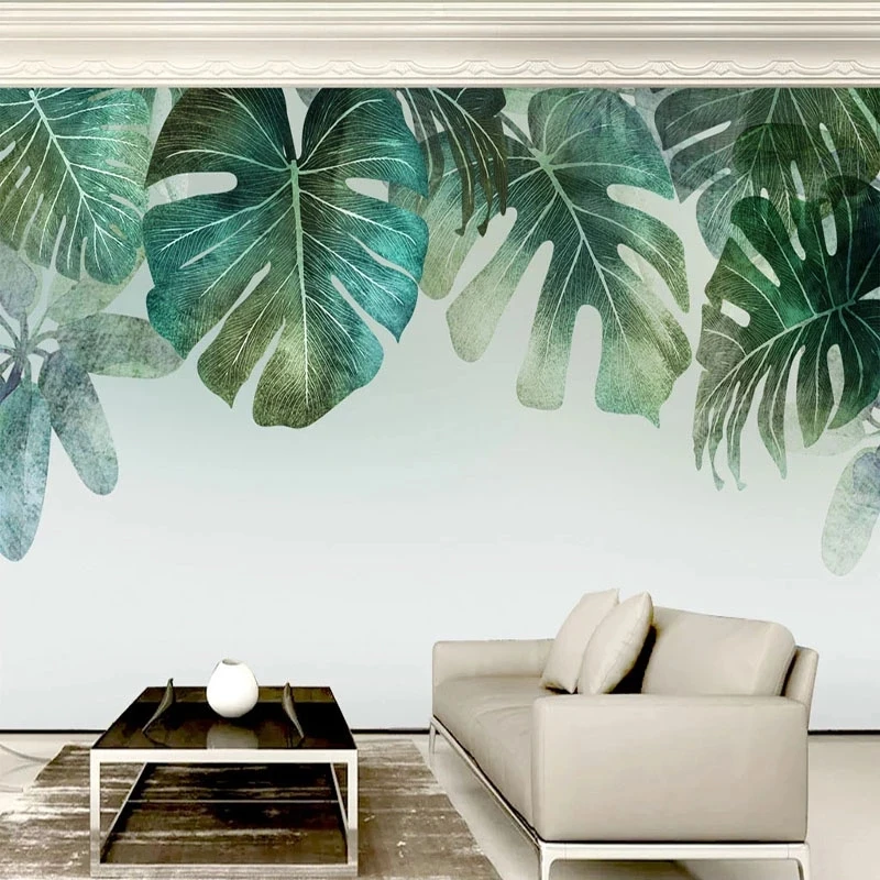 

Customized Mural Wallpaper 3D Tropical Plants green Leaf Living room TV background wall bedroom restaurant wall fabric study 8d